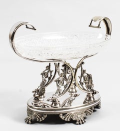 English Victorian Silver Plate Epergne Centrepiece Peacocks, 19th Century
