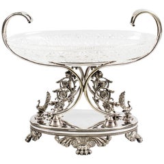English Victorian Silver Plate Epergne Centrepiece Peacocks, 19th Century