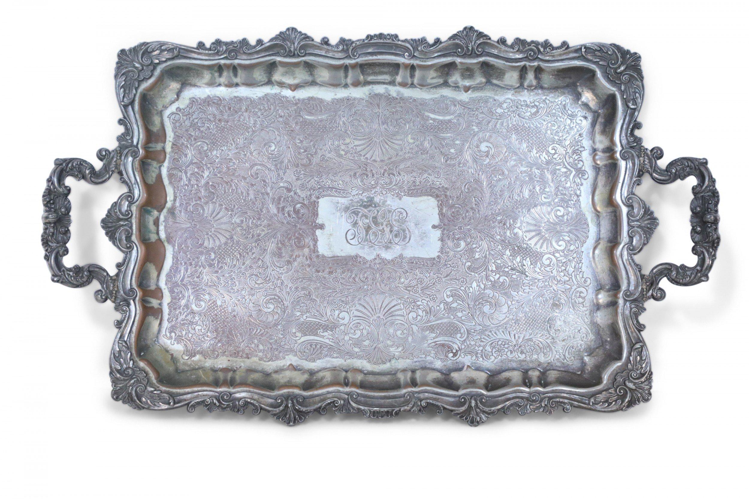 English Victorian Silver Plate Monogrammed and Engraved Serving Tray For Sale 5