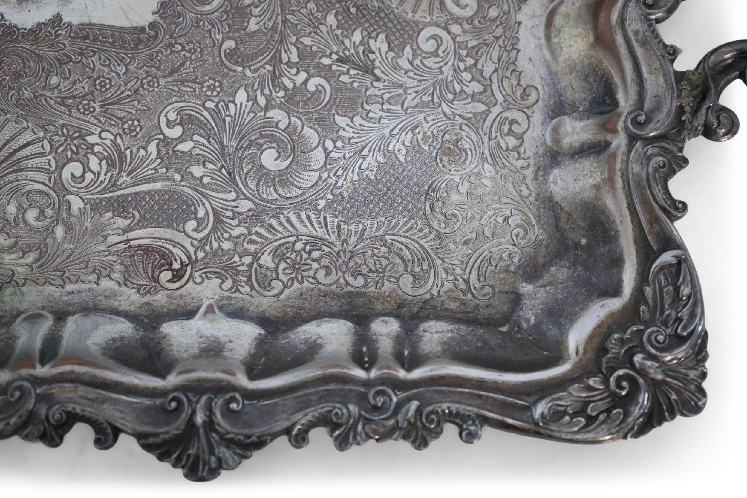 English Victorian Silver Plate Monogrammed and Engraved Serving Tray For Sale 7