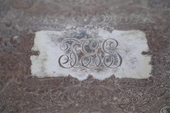 English Victorian Silver Plate Monogrammed and Engraved Serving Tray