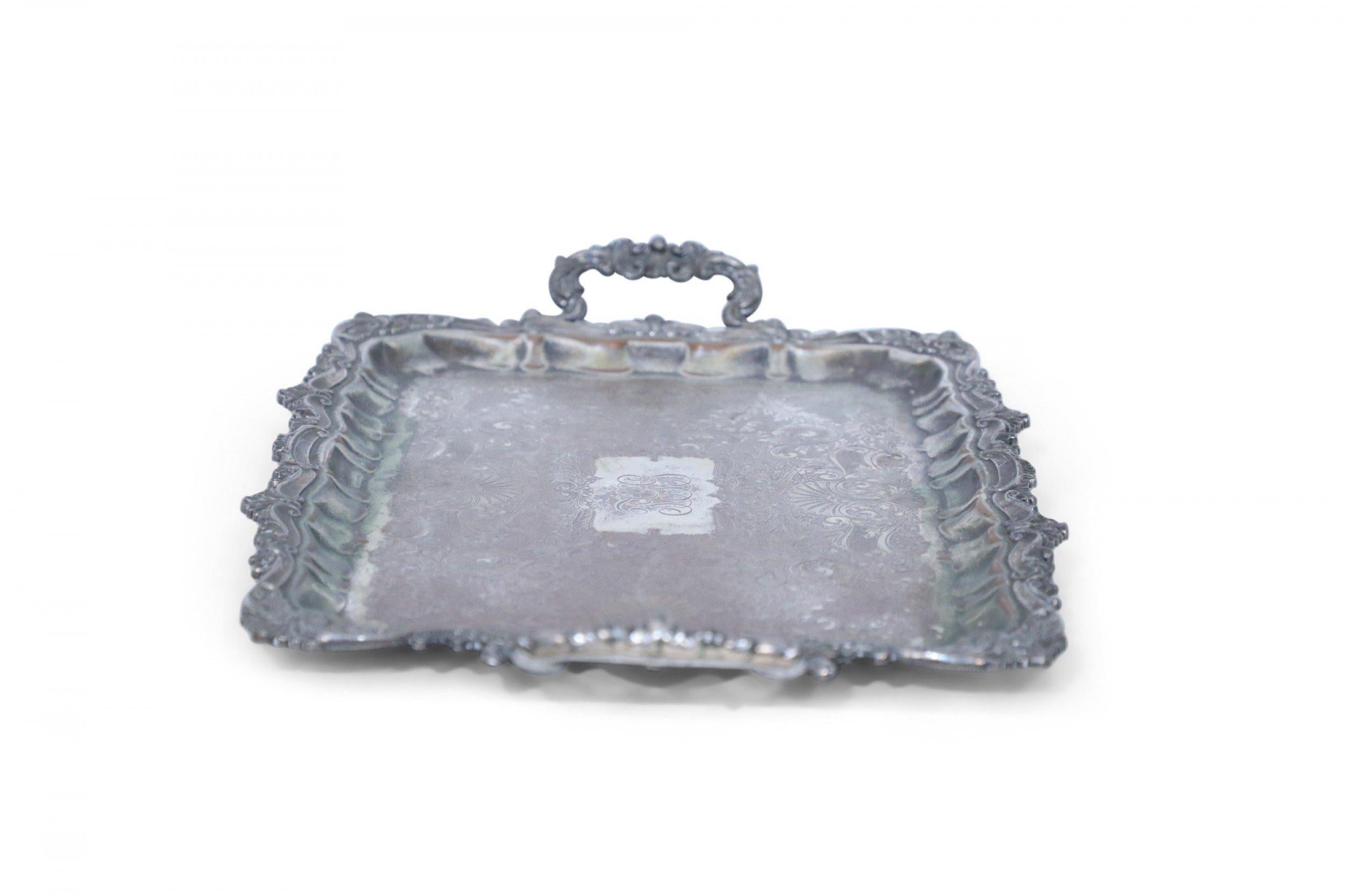 British English Victorian Silver Plate Monogrammed and Engraved Serving Tray For Sale