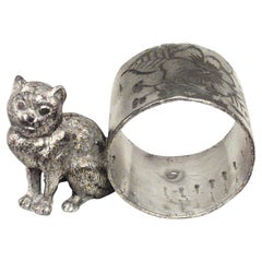English Victorian Silver Plate Napkin Ring with Cat English Victorian Silver Plate Napkin Ring with Cat