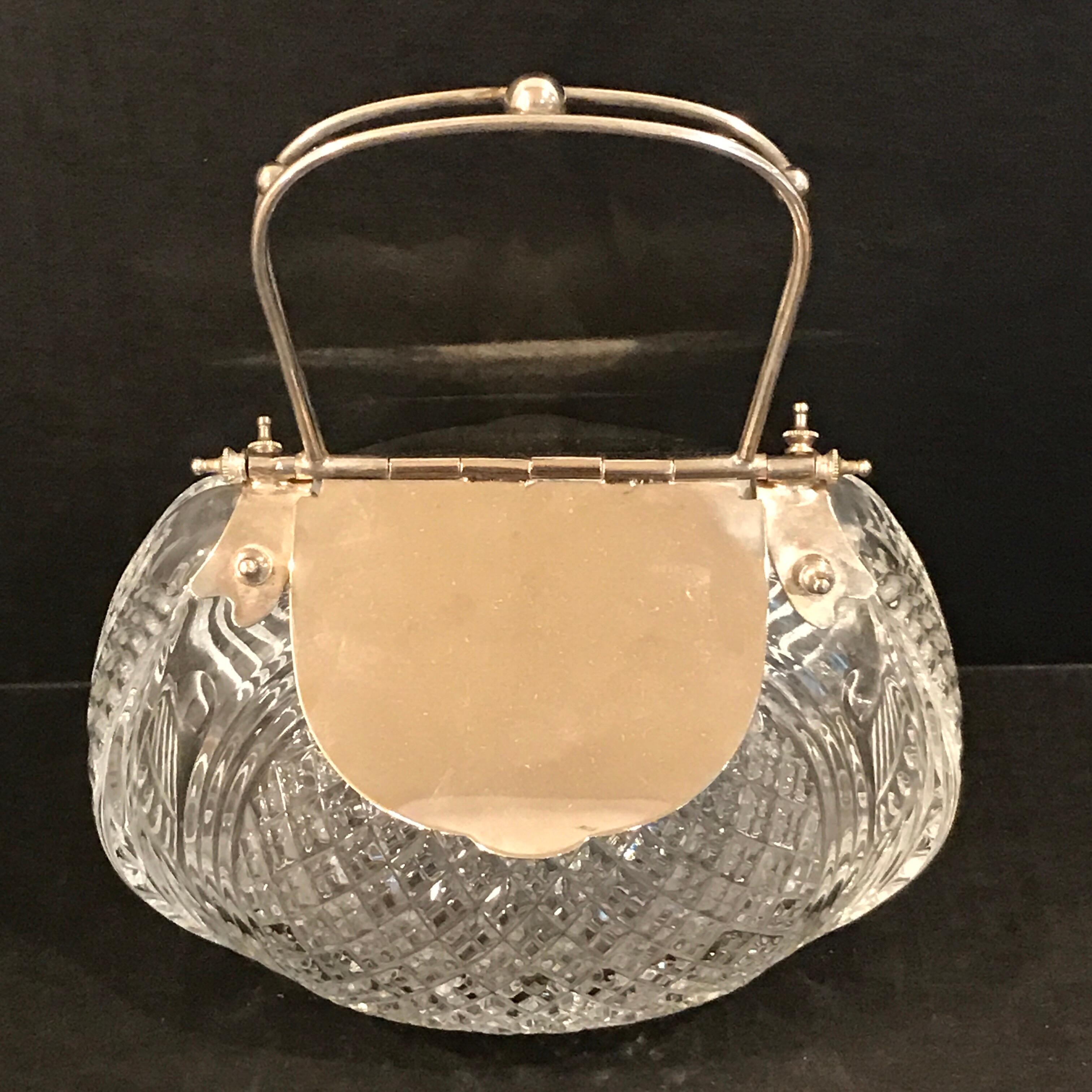 English Victorian Silver Plated and Cut Glass Mechanical Purse Motif Table Box 8