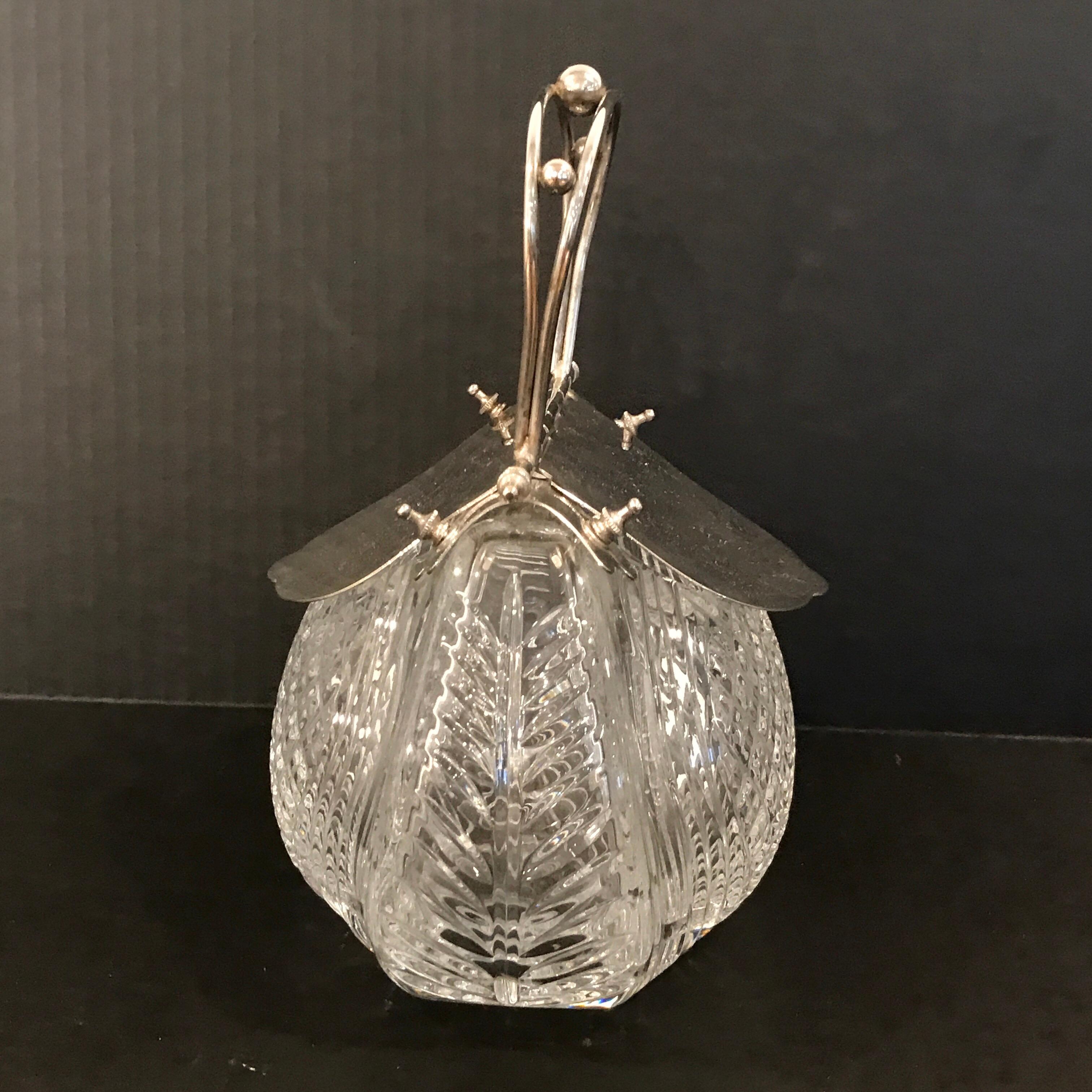 English Victorian Silver Plated and Cut Glass Mechanical Purse Motif Table Box In Good Condition In Atlanta, GA