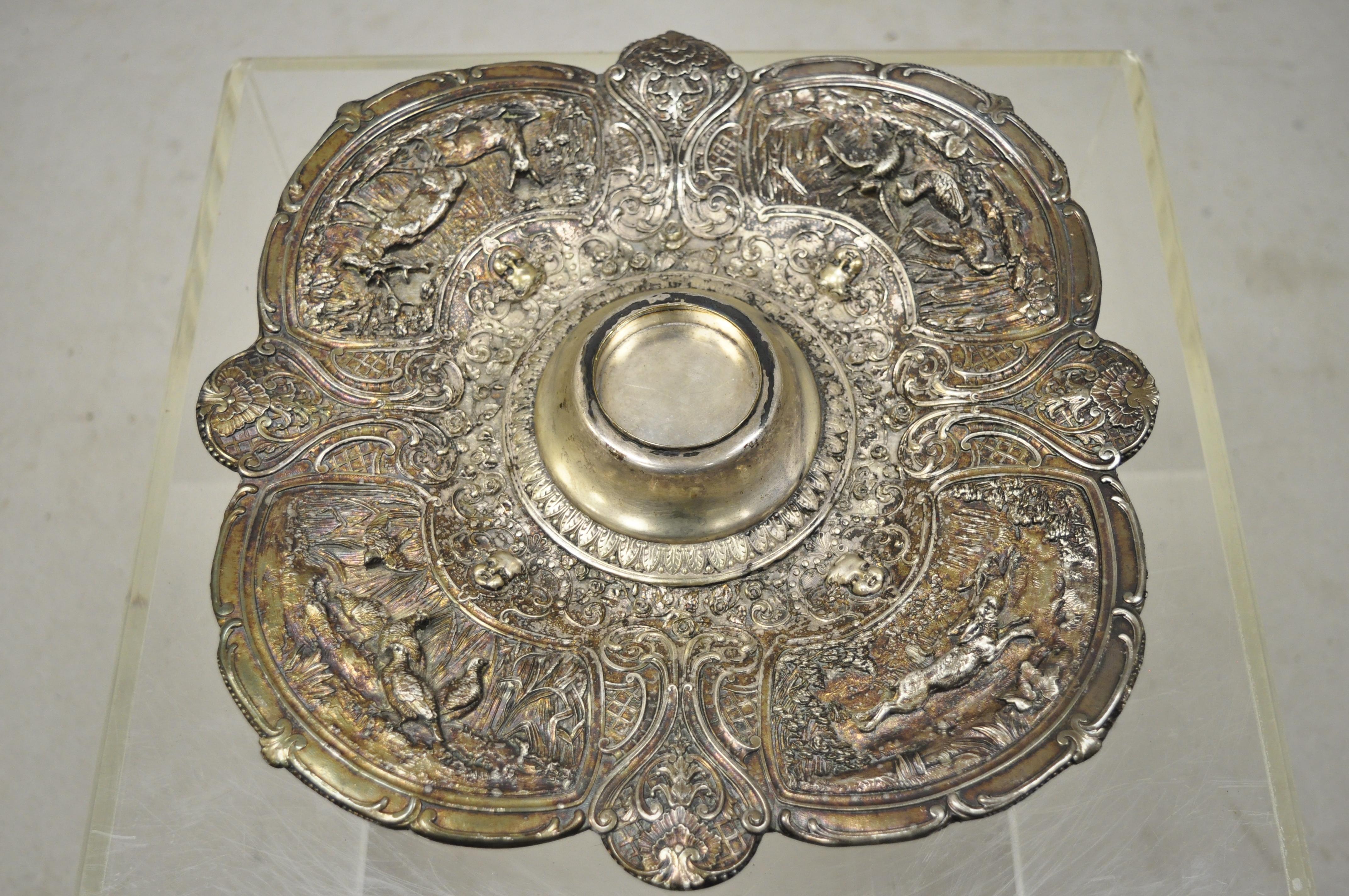 Vittoriano Vassoio vittoriano inglese placcato in argento con cervo e calamaio in vetro Gorham in vendita