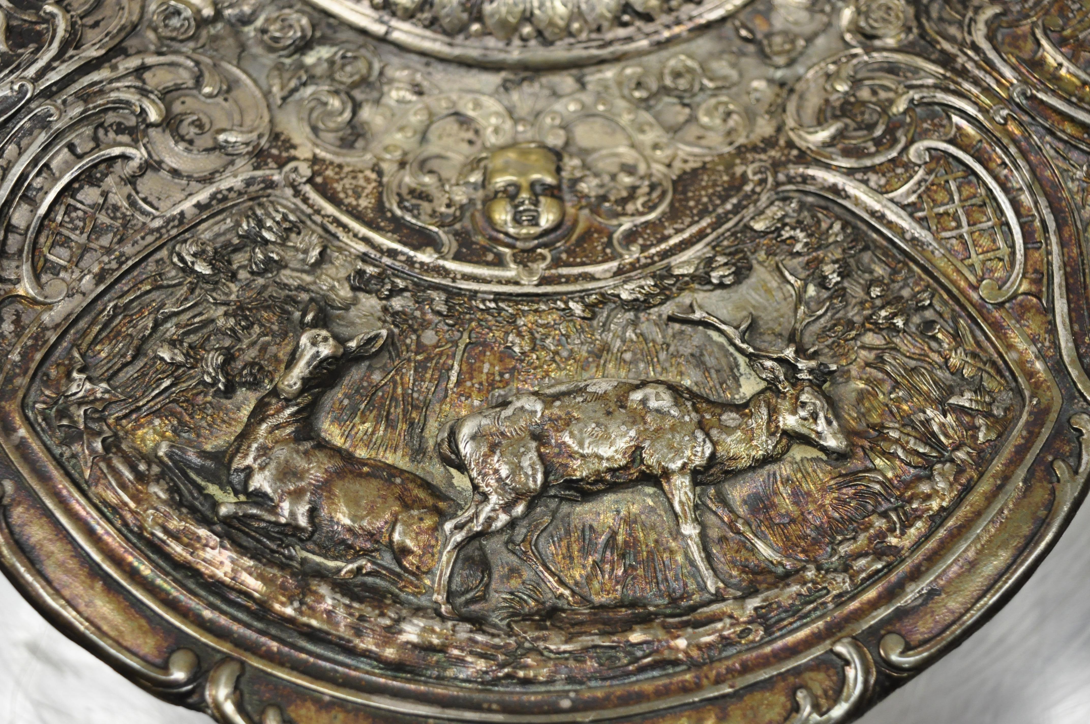 Plaqué argent Plateau à plateau victorien anglais en métal argenté, encrier en verre monté en cerf-volant Gorham en vente