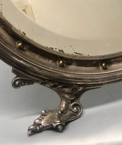 English Victorian Silvered Brass Table Mirror, ca. 1880s