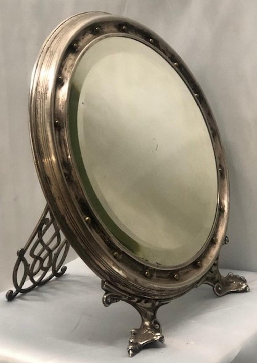 Fin du XIXe siècle Miroir de table victorien anglais en laiton argenté, vers 1880 en vente