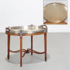 English Victorian Silverplate Gallery Tray on Custom Mahogany Butler's Stand