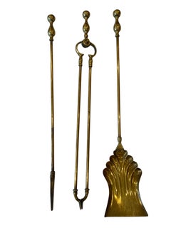 English Victorian Solid Brass Fire Tools, circa 1900