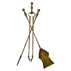 English Victorian Solid Brass Fire Tools, circa 1900