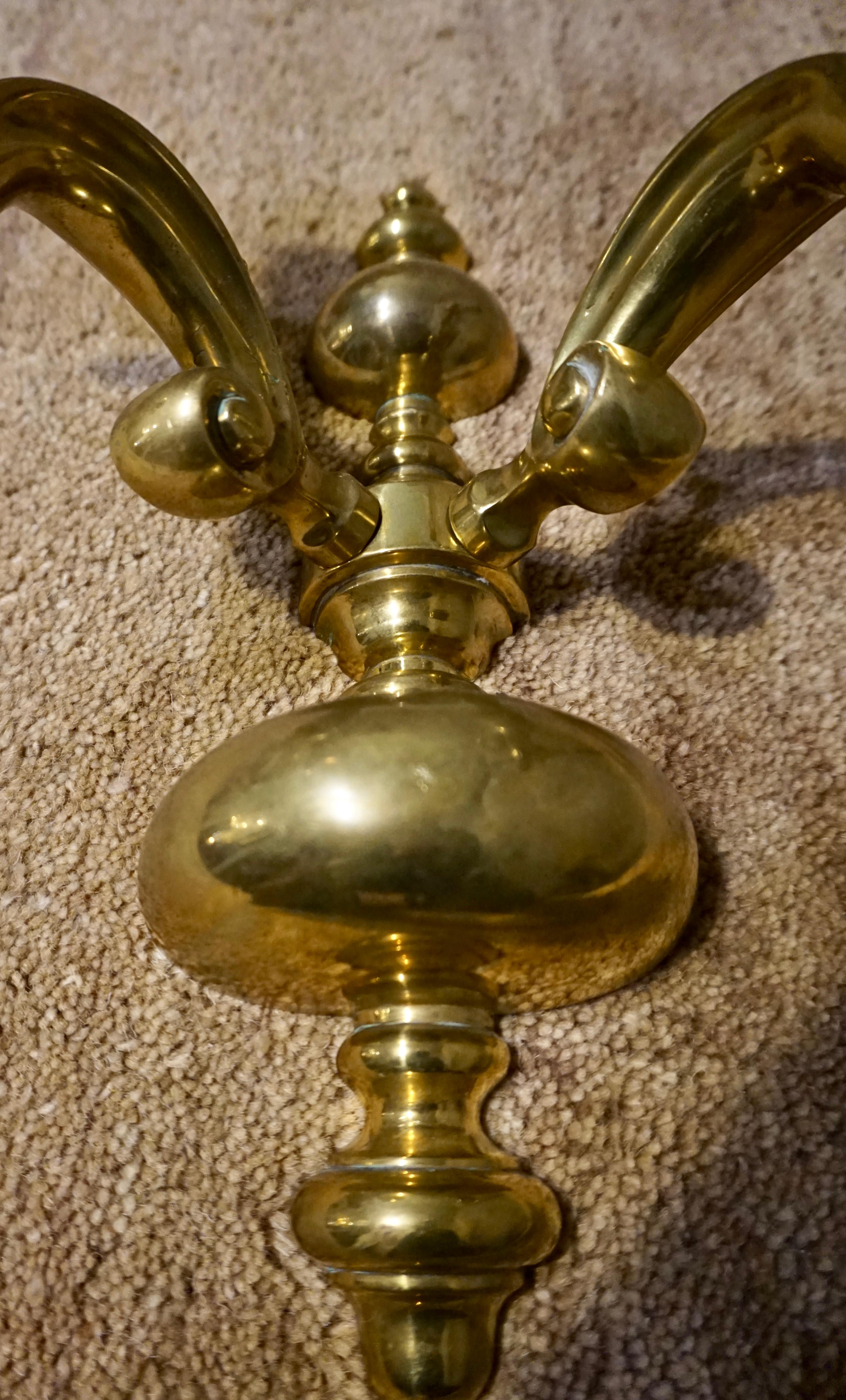 Forged English Victorian Solid Brass Wall Candelabra Hanging Candlestand
