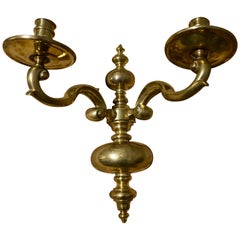 English Victorian Solid Brass Wall Candelabra Hanging Candlestand