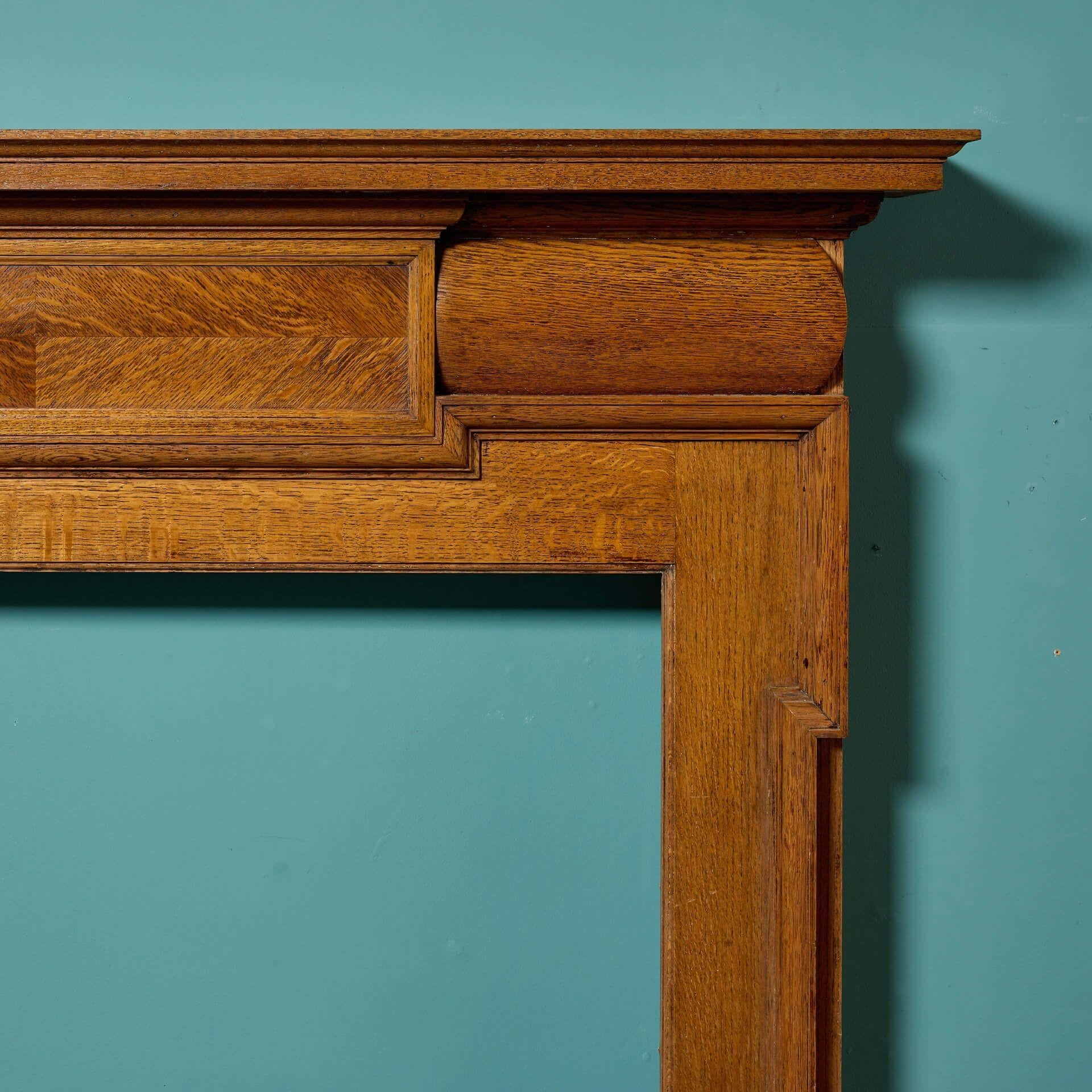 English Victorian Solid Oak Fire Mantel In Fair Condition For Sale In Wormelow, Herefordshire
