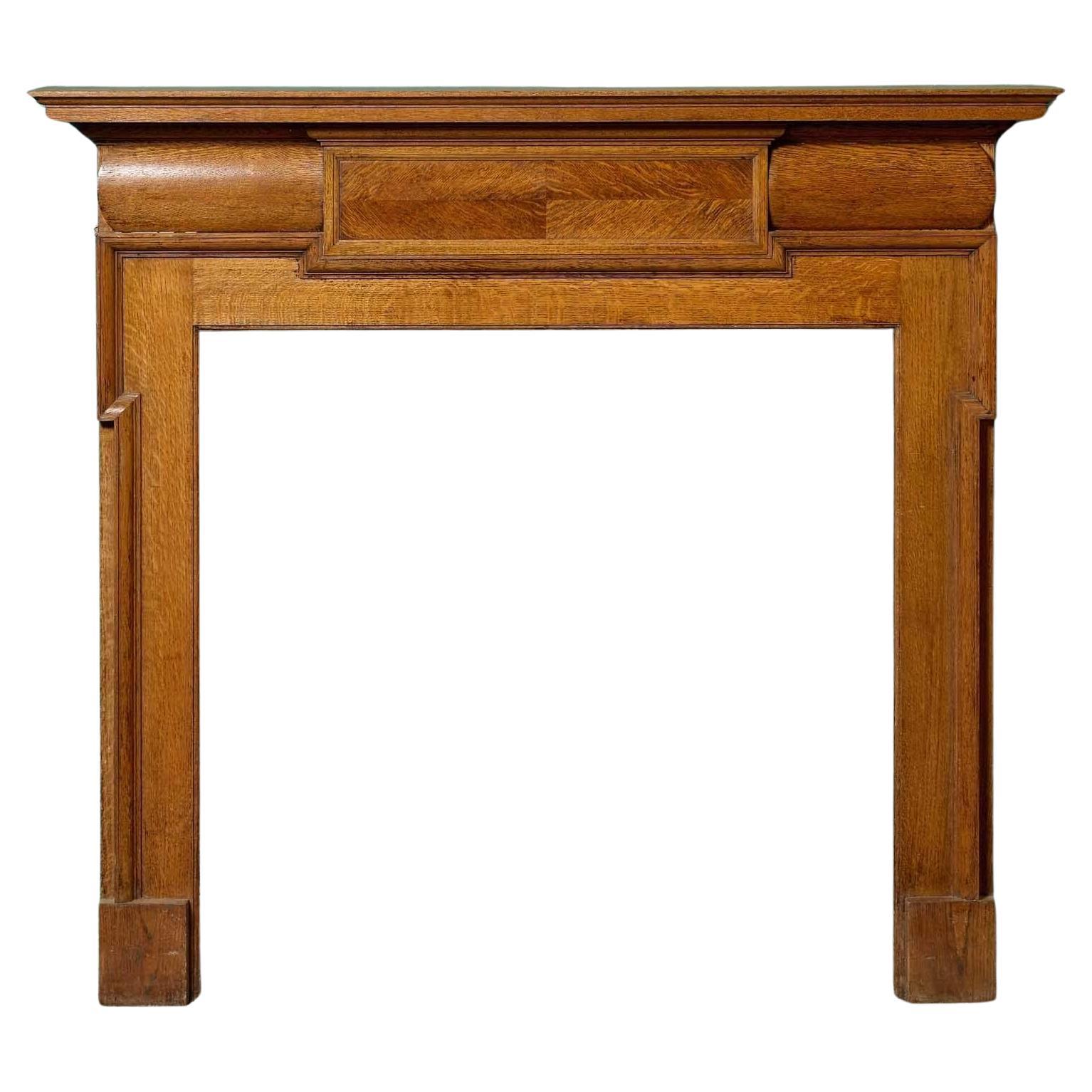 English Victorian Solid Oak Fire Mantel For Sale