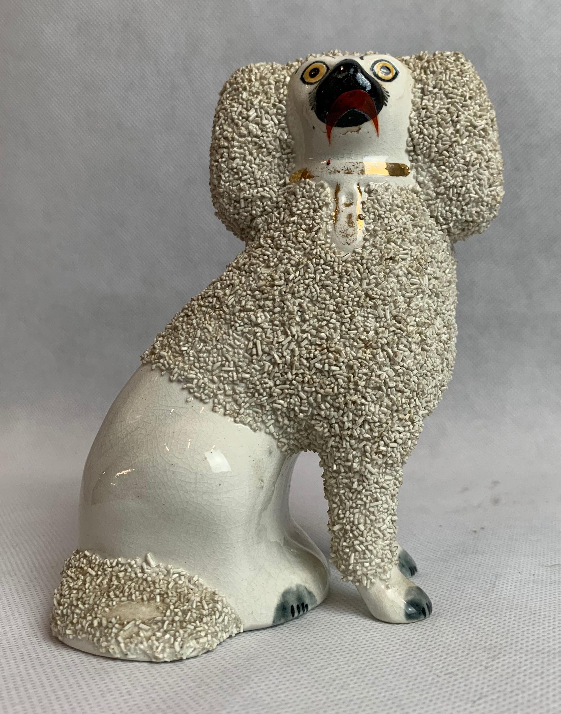Ceramic English Victorian Staffordshire Poodle in White Bocage