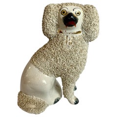 Antique English Victorian Staffordshire Poodle in White Bocage