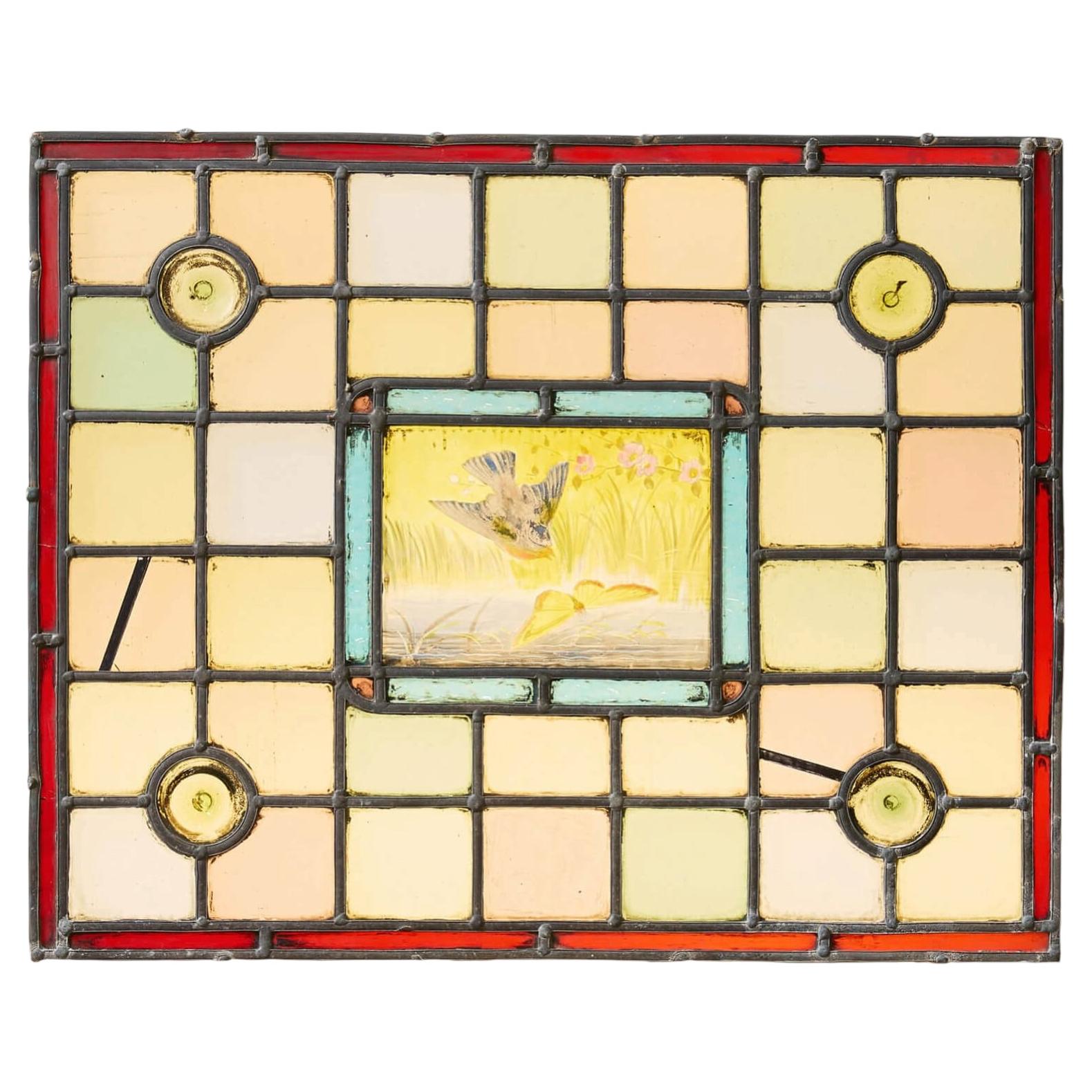 English Victorian Stained Glass Window with Riverside Scene