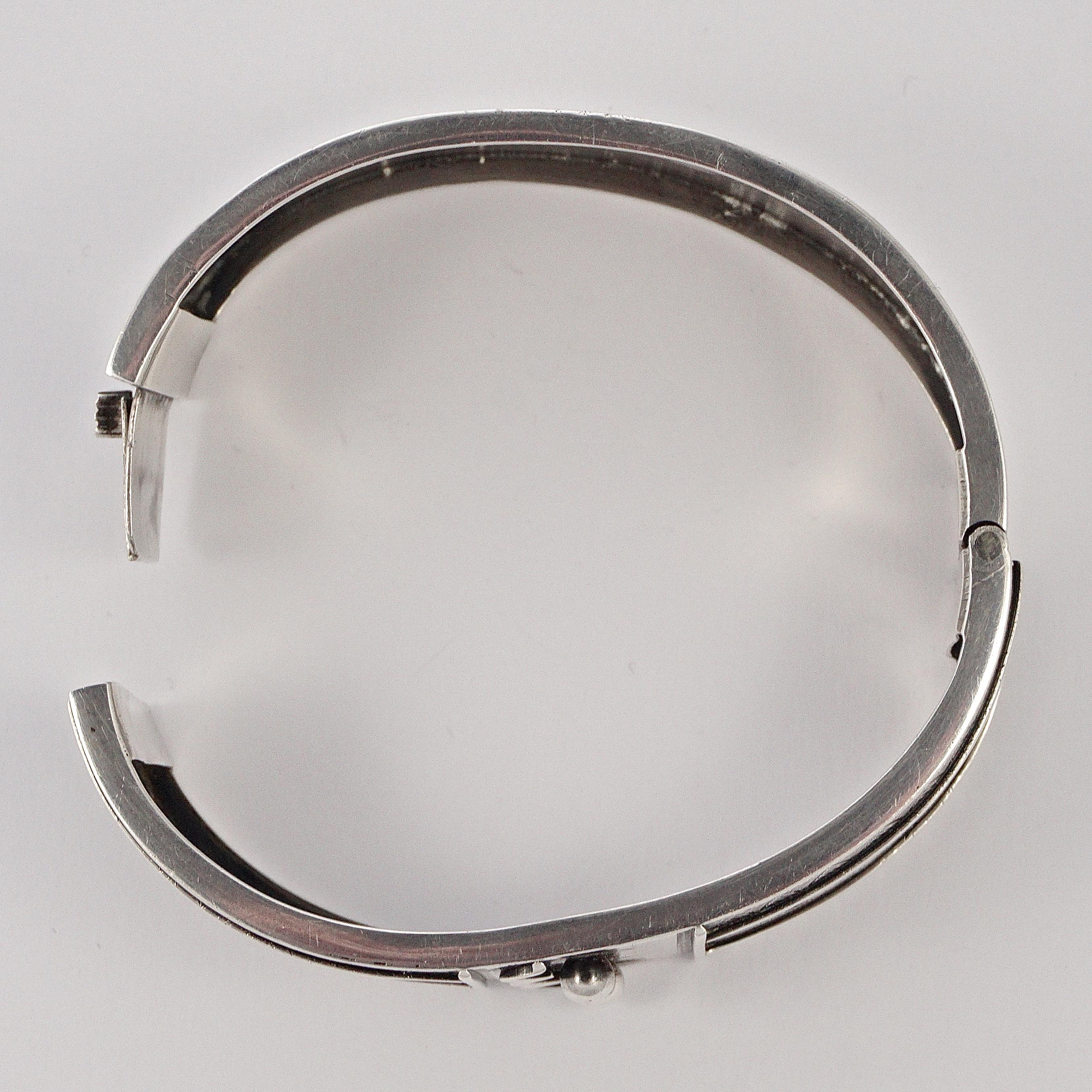 English Victorian Sterling Silver Triple Button Cuff Engraved Bangle Bracelet 6