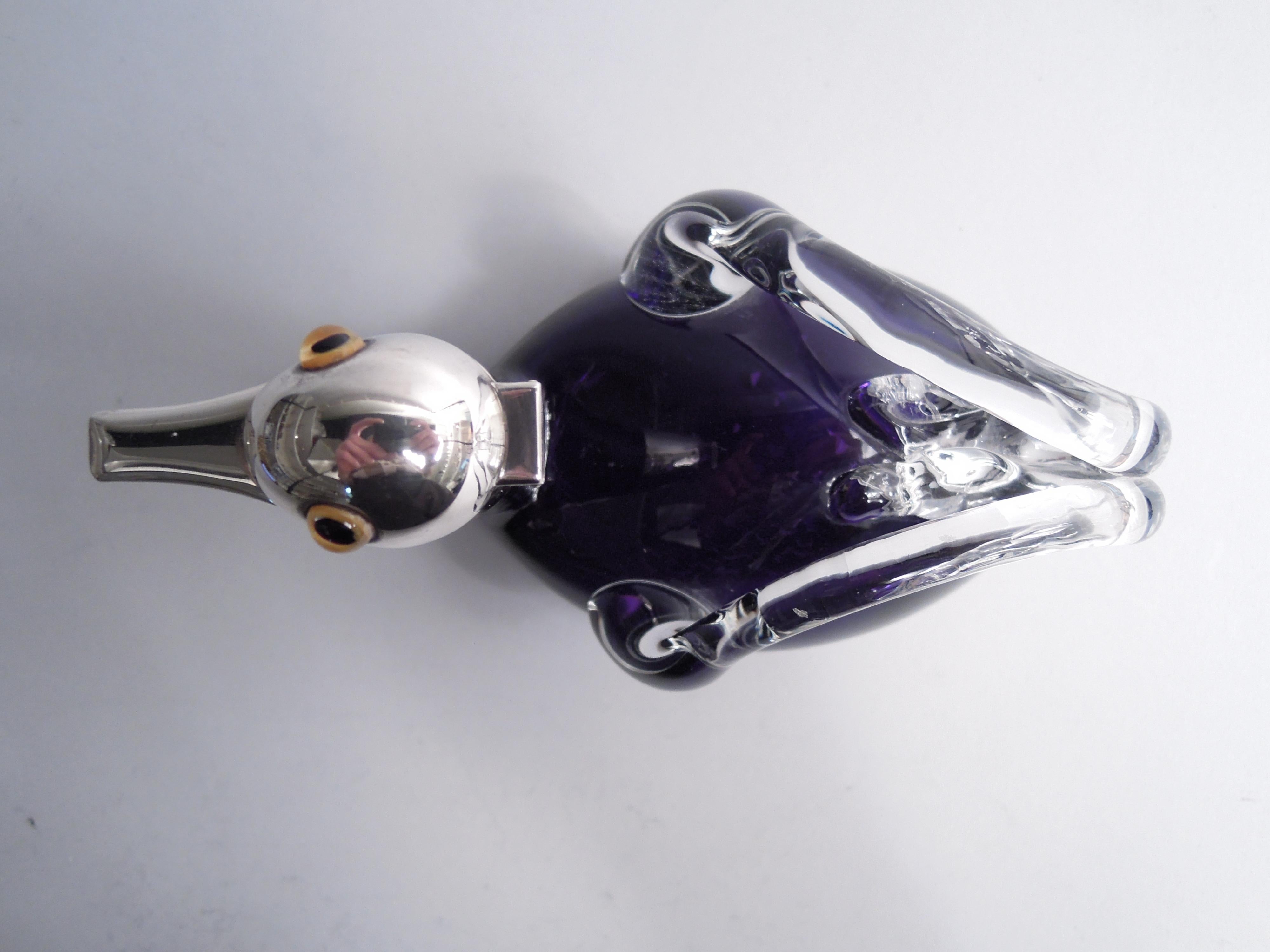 Decantador victoriano inglés de plata de ley y cristal con forma de pato, 1895 en Bueno estado para la venta en New York, NY