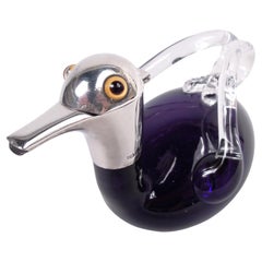 English Victorian Sterling Silver & Glass Novelty Duck Decanter, 1895