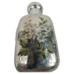 English Victorian Sterling Silver Perfume with Enameled Flowers