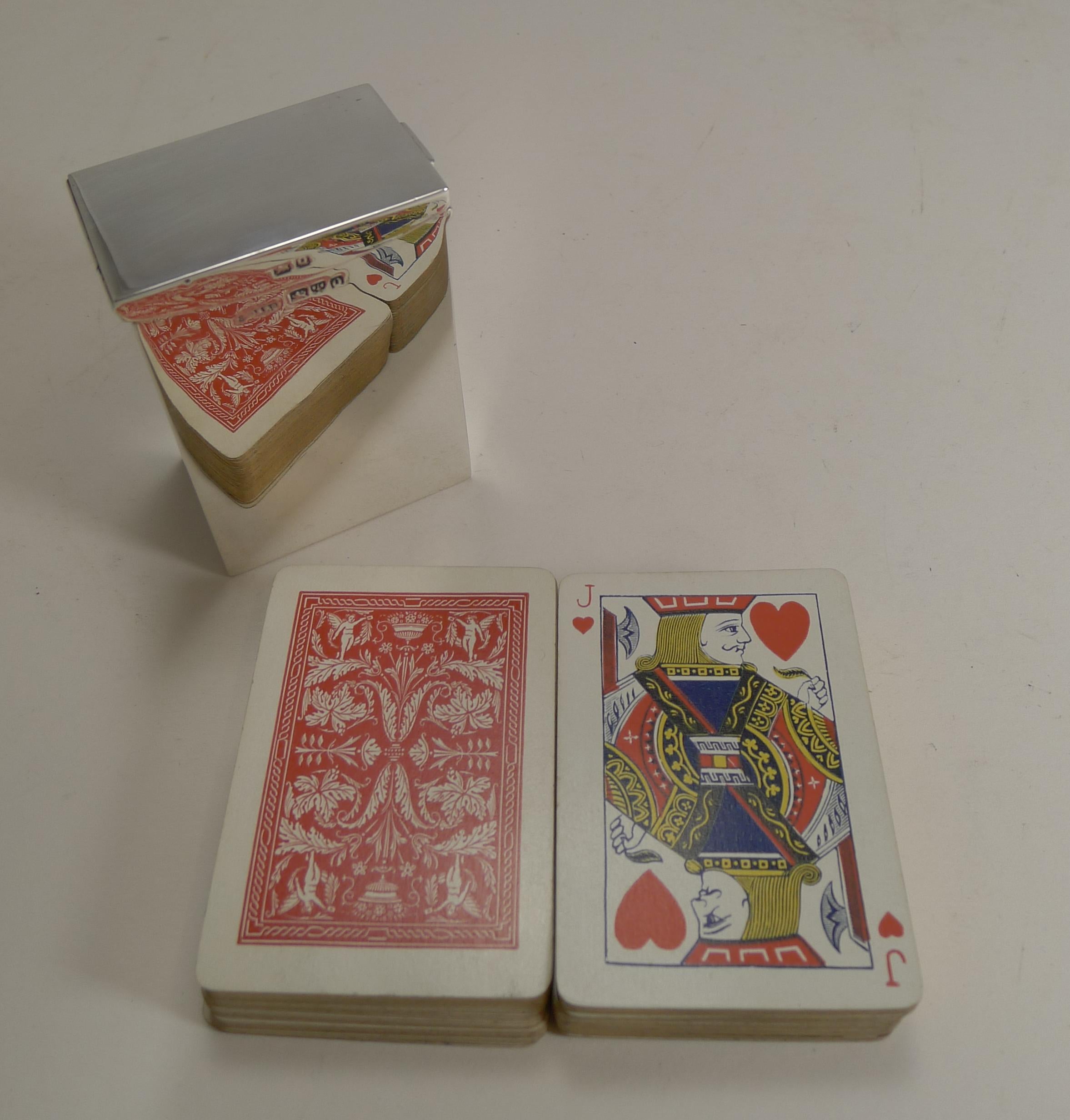 English Victorian Sterling Silver Playing Card Box, Original Cards, 1899 5