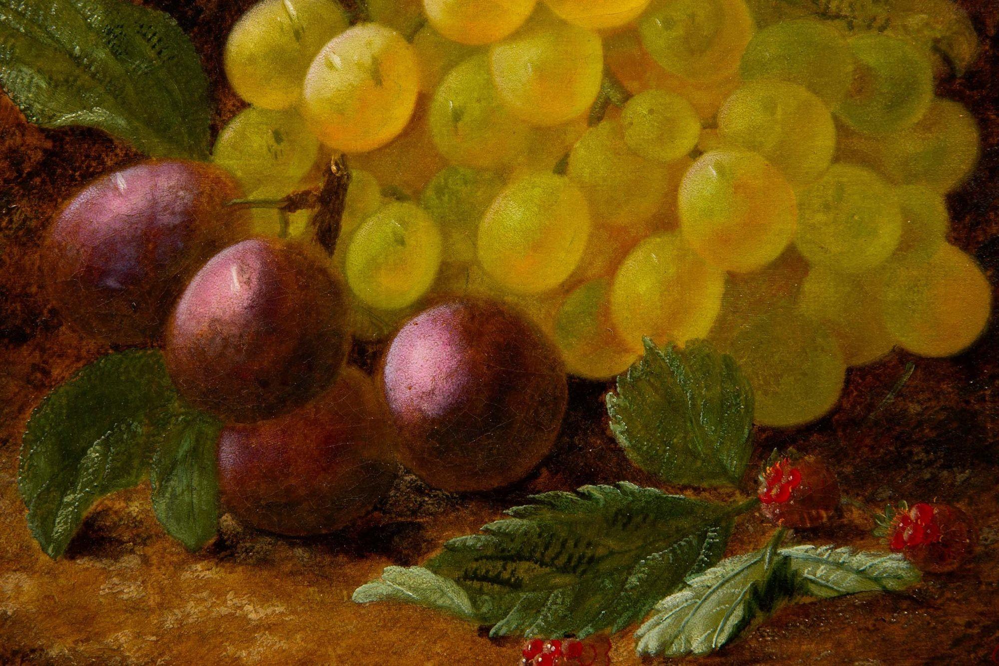 English Victorian Still-Life Oil Painting of Grapes & Plums by Oliver Clare 4