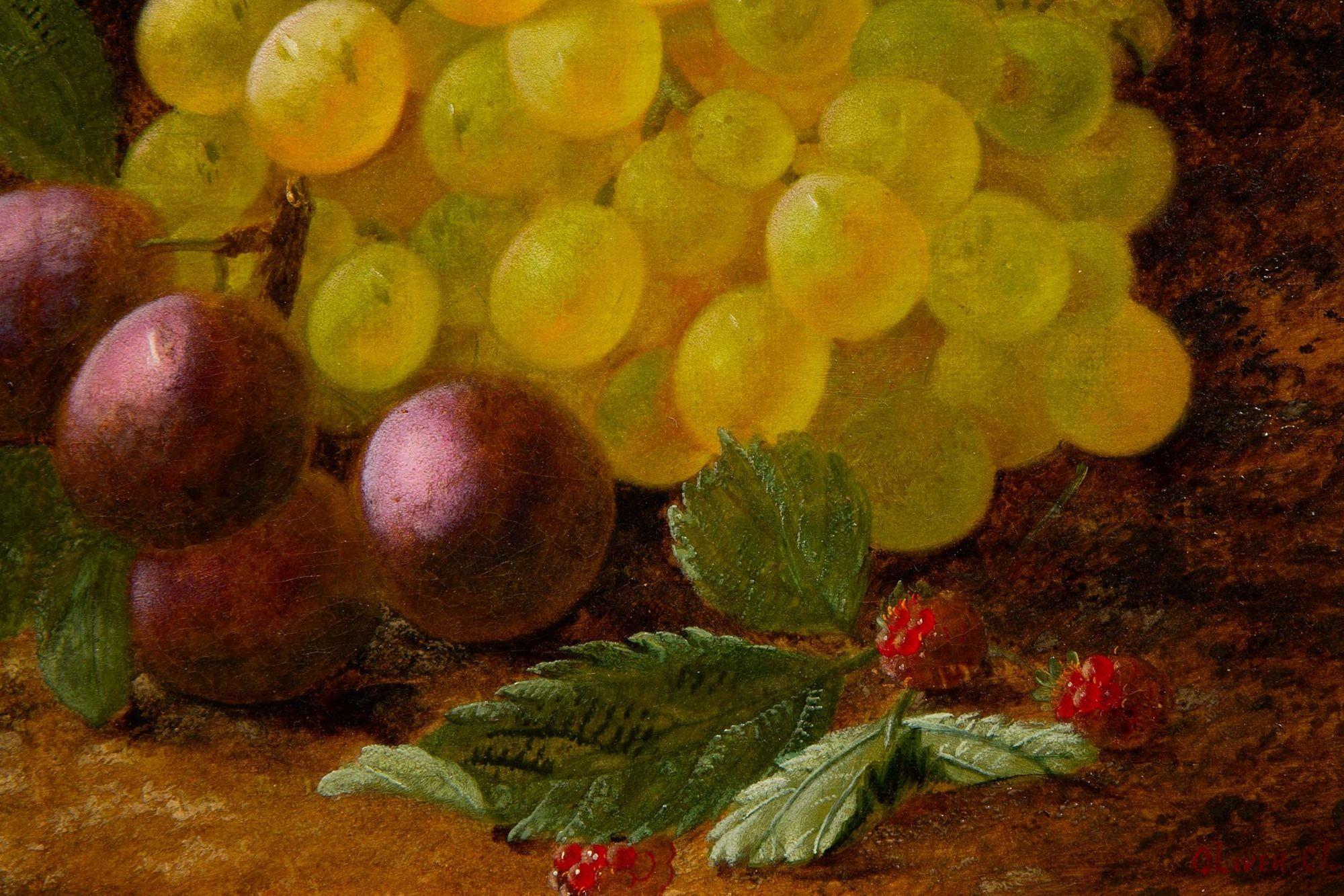 English Victorian Still-Life Oil Painting of Grapes & Plums by Oliver Clare 5
