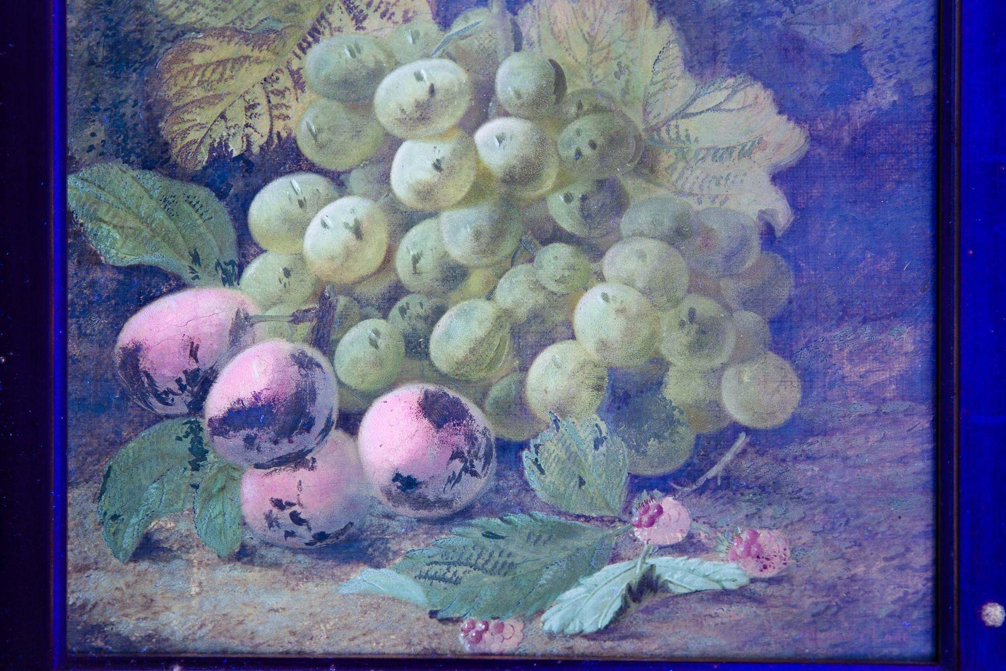 English Victorian Still-Life Oil Painting of Grapes & Plums by Oliver Clare 9