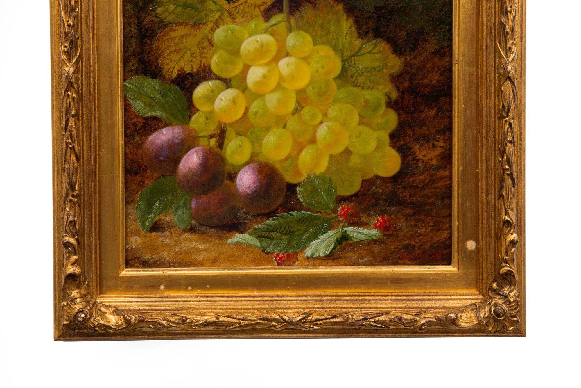 English Victorian Still-Life Oil Painting of Grapes & Plums by Oliver Clare In Good Condition In Shippensburg, PA
