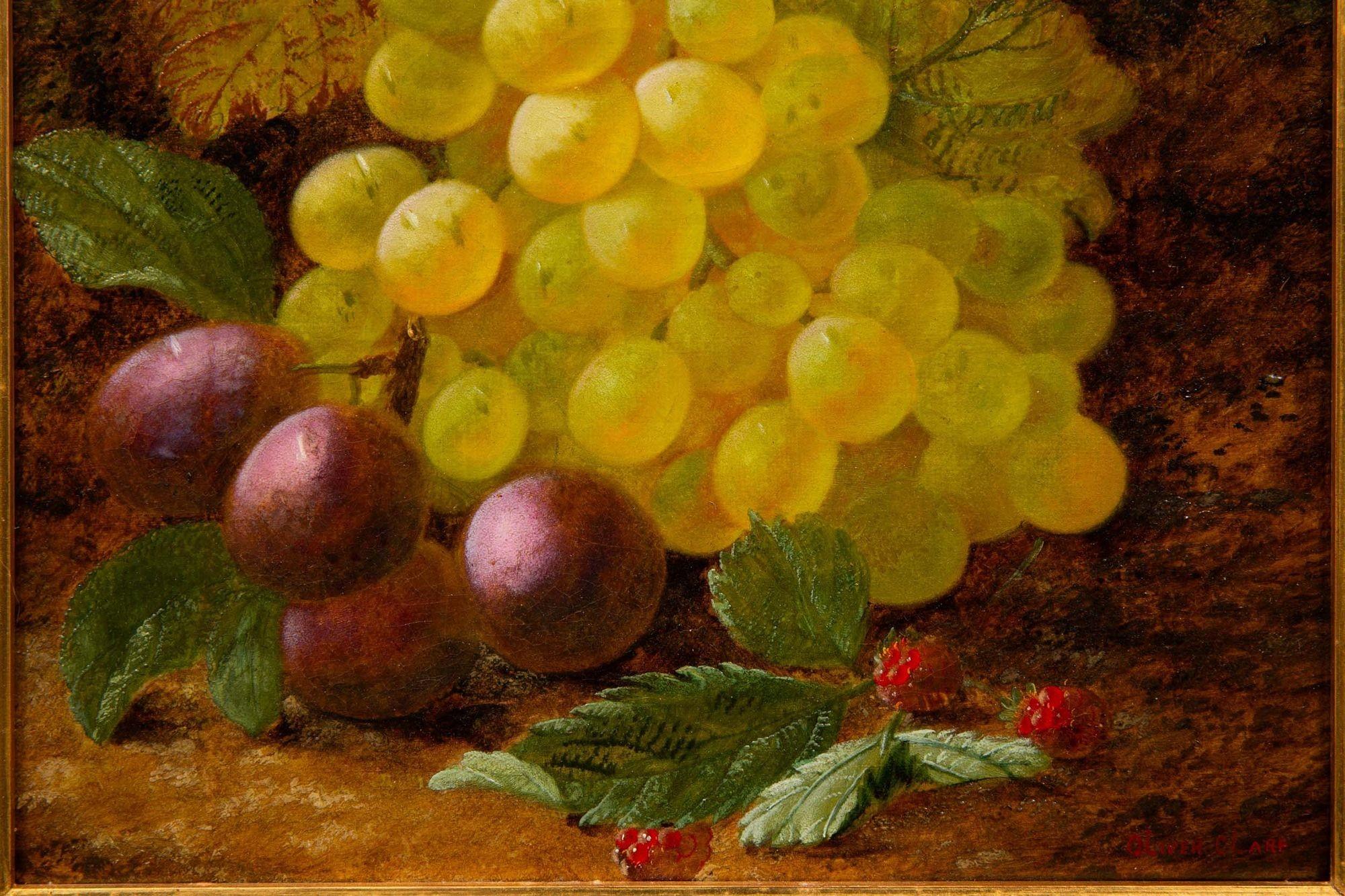 Canvas English Victorian Still-Life Oil Painting of Grapes & Plums by Oliver Clare