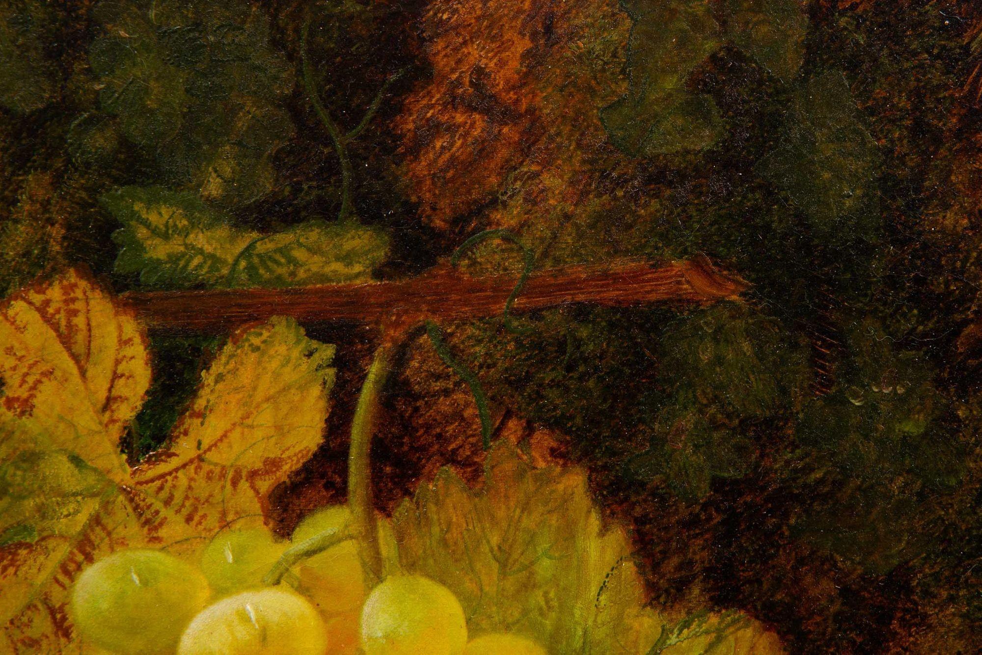 English Victorian Still-Life Oil Painting of Grapes & Plums by Oliver Clare 1