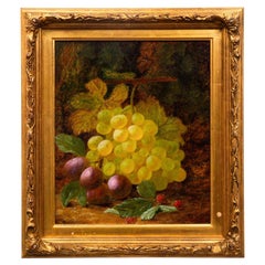 English Victorian Still-Life Oil Painting of Grapes & Plums by Oliver Clare