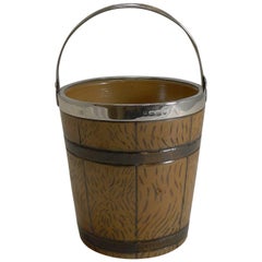 English Victorian Stoneware and Sterling Silver Ice Bucket / Pail, 1873