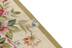 English Victorian style Beige and Floral Needlepoint Rug