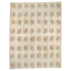 English Victorian style Beige and Floral Needlepoint Rug