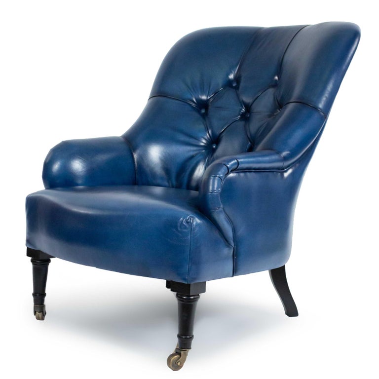 English Victorian Style Blue Tufted Leather Arm / Club ... Gently used, vintage, and antique tufted leather ottomans.