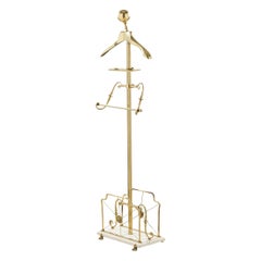 English Victorian-Style Brass and Beige Wood Valet Stand