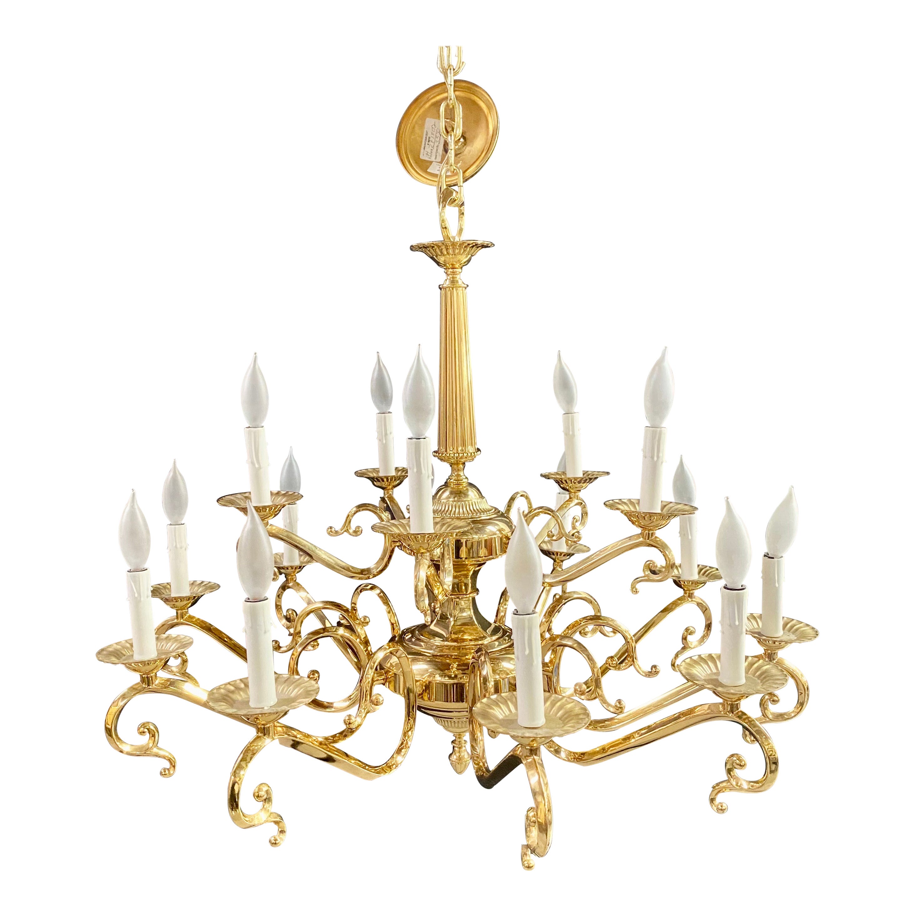 English Victorian Style Brass Chandelier, 15 Arms