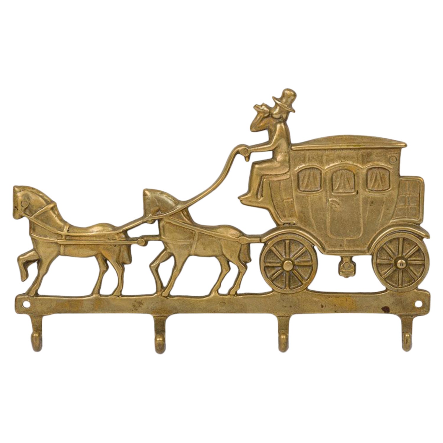 English Victorian Style Brass Horse and Carriage Key Holder For Sale