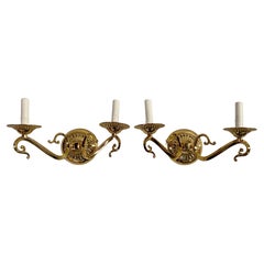 Vintage English Victorian Style Brass Sconce, a Pair 