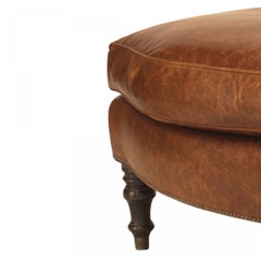 English Victorian Style Brown Leather Ottoman