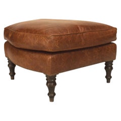 English Victorian Style Brown Leather Ottoman