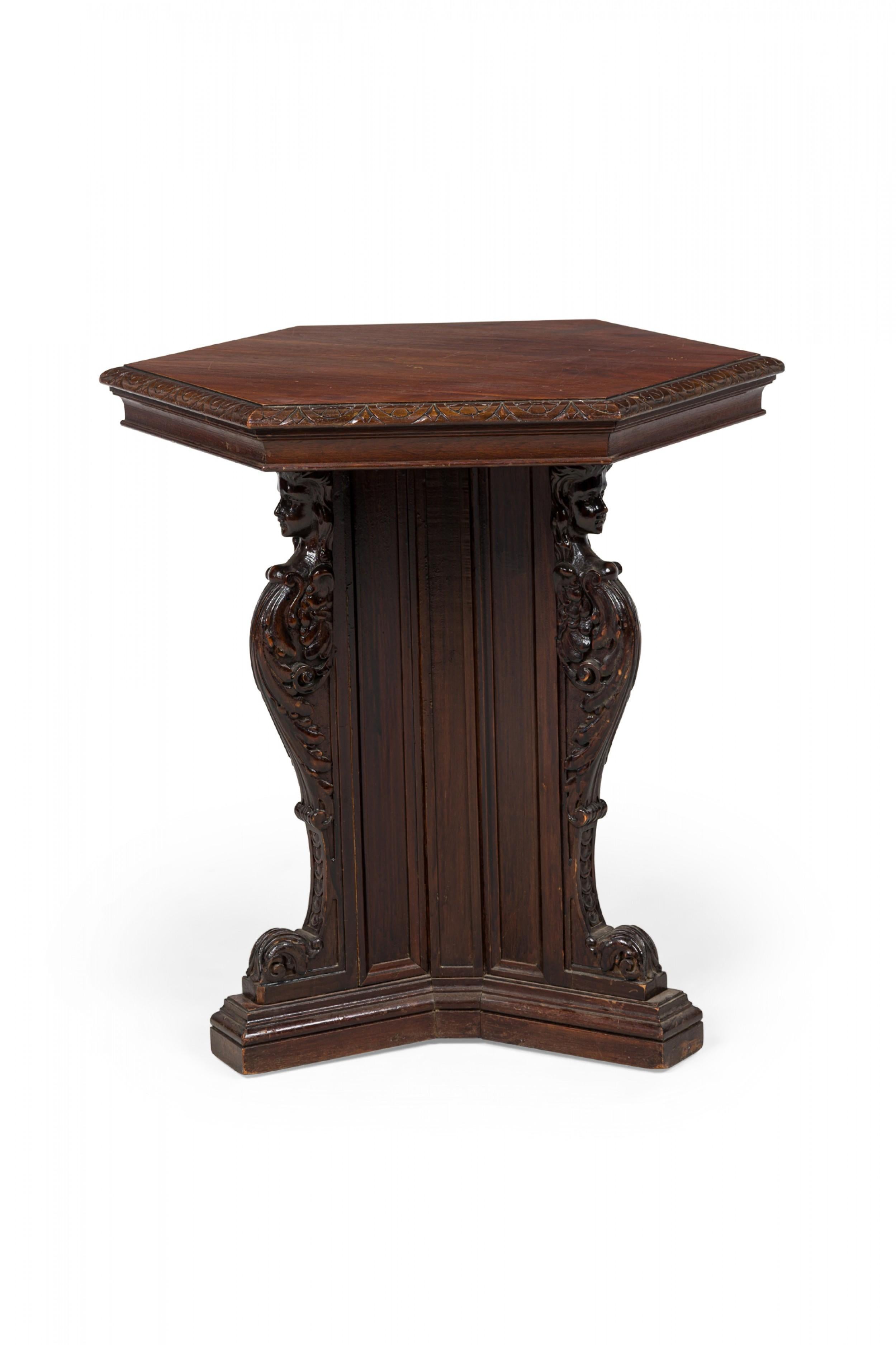 English Victorian-Style Carved Mahogany Hexagonal Occasional / End Table For Sale 1