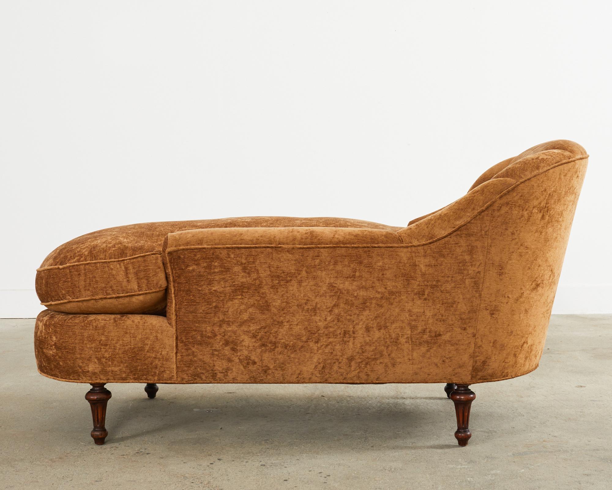 English Victorian Style Channel Back Velvet Chaise Lounge 7