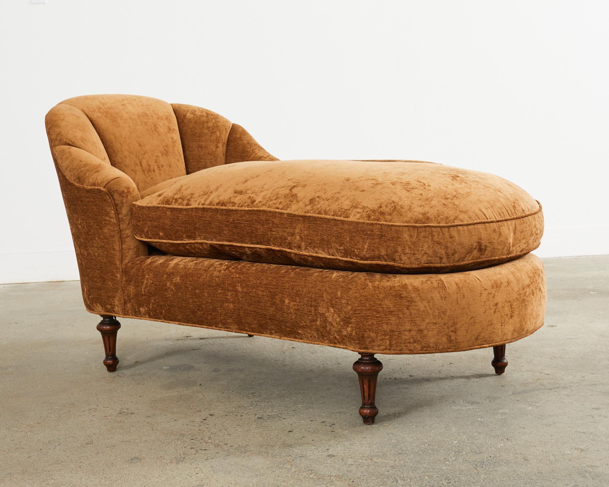 American English Victorian Style Channel Back Velvet Chaise Lounge