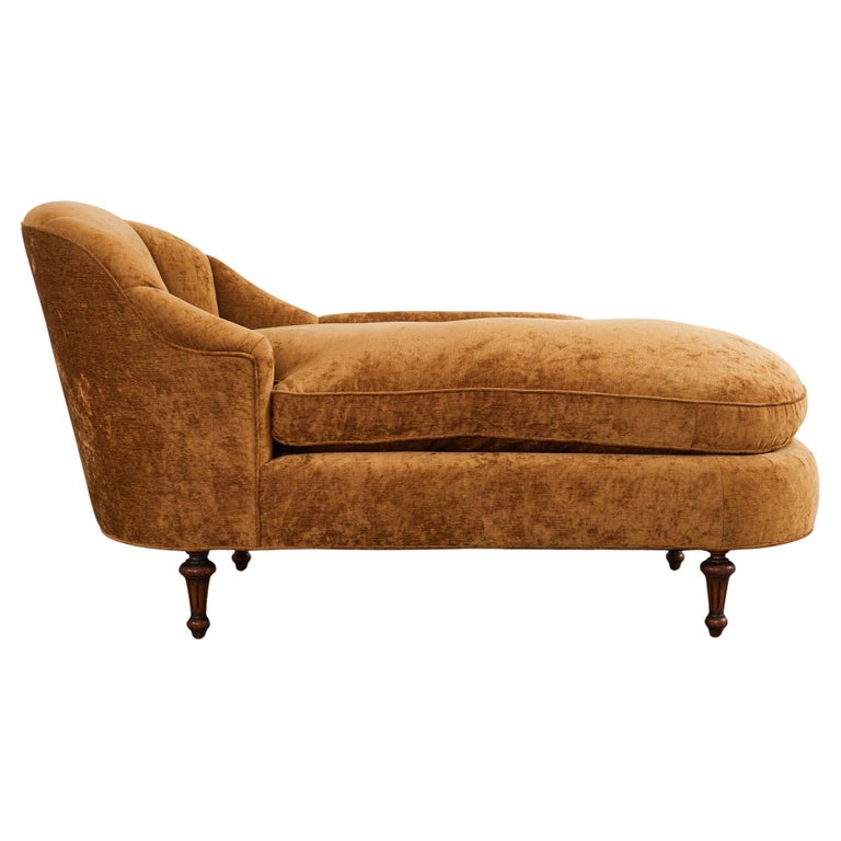 English Victorian Style Channel Back Velvet Chaise Lounge For Sale at