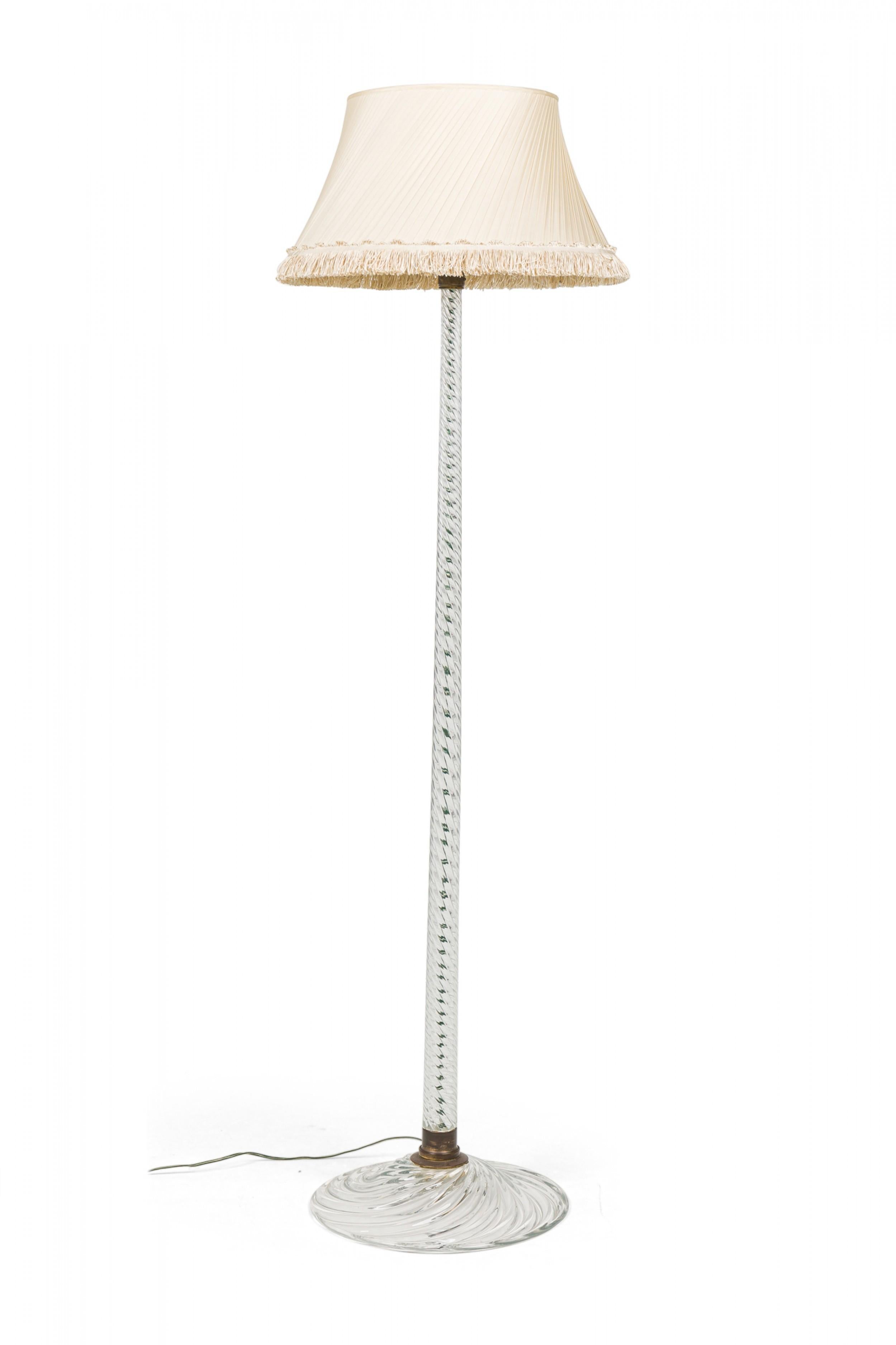 English Victorian style Cut Crystal Glass Floor Lamp with Pleated Swirl Fringed For Sale 4